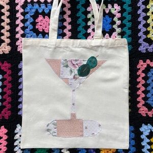 Hand-embellished appliqué martini tote bag